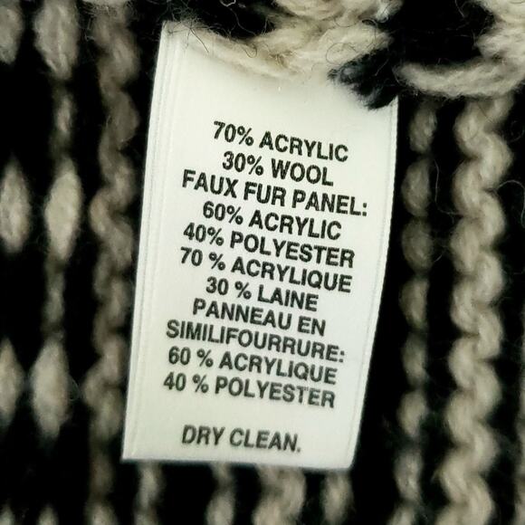 Saks 5th Avenue Wool Blend Open Cardigan Faux Fur Sweater Vest Small Stripe - Picture 4 of 6